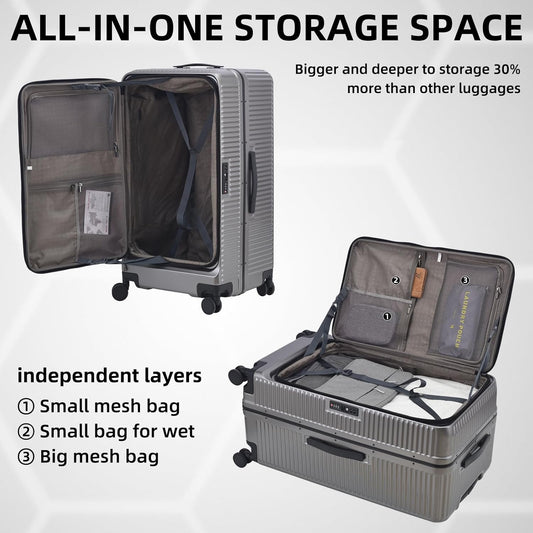 29 Inch Aluminum Checked Luggage with Side Opening Zipper