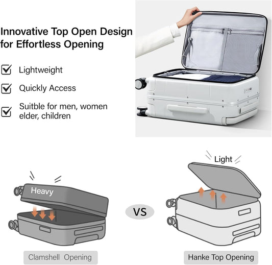 20 Inch Zipperless Aluminum Frame Wide Handle Luggage