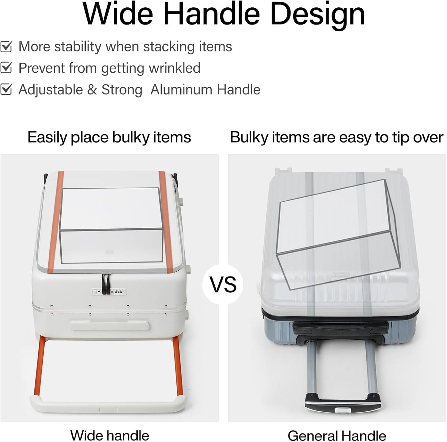 20 Inch Zipperless Aluminum Frame Wide Handle Luggage